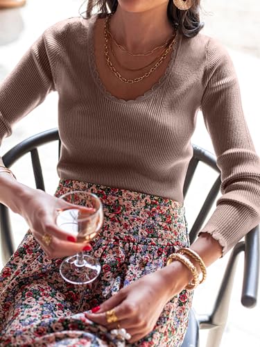 ANRABESS Womens Ribbed Fitted Sweater Long Sleeve Shirts Scoop Neck Lightweight Casual Knit Slim Tops 2025 Fall Outfits