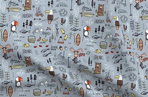 Spoonflower Fabric - Alaskan Adventure Blue Alaska Bear Moose Fishing Camping Printed on Petal Signature Cotton Fabric by ...