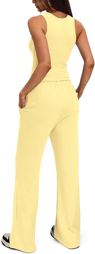 Darong Women's 2 Piece Outfits Lounge Sets Sleeveless Tank Tops Wide Leg Pants Sets Tracksuits Match Sets