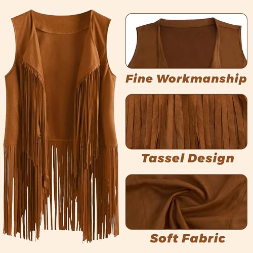 FEYIR 60s 70s Outfit for Women Hippy Accessories Fringe Hippie Vest Clothes for Halloween Disco Party Hippie Costume Set