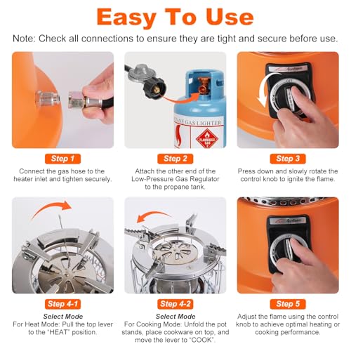 3000W 2 in 1 Portable Propane Heater Outdoor Heater Gas Stove Cooking Stove with Handle Pot Stand Gas Pipe for Patio RV Ca...