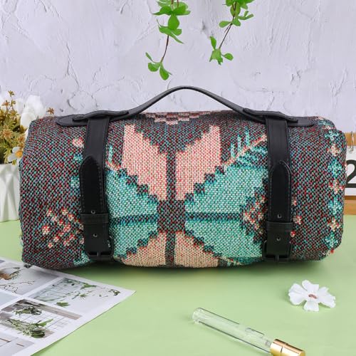 CALFOVERA Outdoor Black PU Leather Picnic Blanket Carry Strap Portable Leather Handle Belt Rug Carrier Motorcycle Bedroll ...