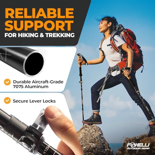 Foxelli Lightweight Trekking Poles – Compact Walking Sticks with Quick Locks, Ergonomic Cork Grip & All-Terrain Accessorie...