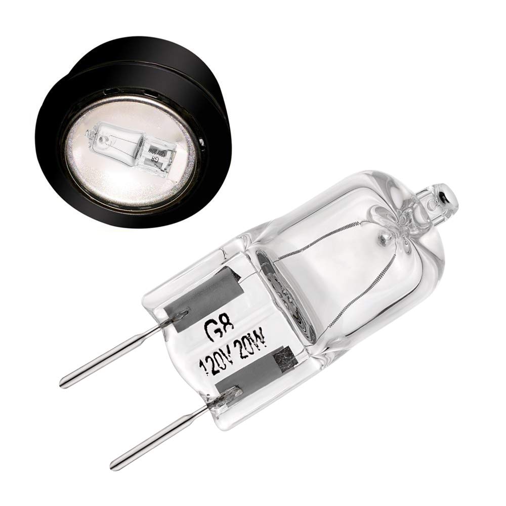 BOGAO G8 Light Bulbs 20Watt 120Volt Halogen Light Bulb G8 Base Bi-Pin Shorter 1-3/8" (1.38") Length 20W T4 JCD Warm White Under Cabinet Puck Lighting Replacements,10Pack