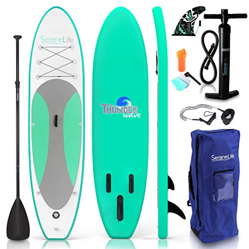 SereneLife Inflatable Stand Up Paddle Board - Wide Stable Design, Non-Slip Deck for Adults & Youth with Premium Paddle Boa...