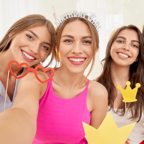 CIEHER Birthday Headband Birthday Girl Tiara Crown for Birthday Decorations Silver