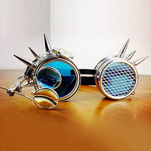 Victorian Magnifying Steampunk Goggle Glasses Cyber Punk Spiked Gothic Cosplay Eye Glasses Double Ocular