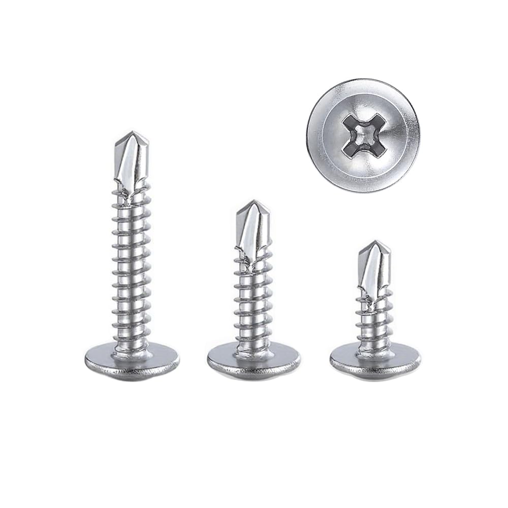 BSTMGGJ 200pcs #8 Self Tapping Screws for Metal,410 Stainless Steel Sheet Metal Screws Assortment Kit, Self Drilling Screws (1/2", 3/4", 1") Modified Truss Head