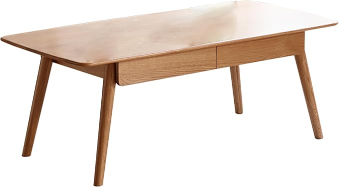QKFF Solid Wood Coffee Table with Drawers - 100% North American FAS Grade Oak, Traditional Mortise and Tenon Craftsmanship, Low Table for Living Room & Home Office Eco-Friendly Finish