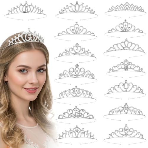 Yuanan 15 PCS Tiaras and Crowns for Women, Tiaras Bulk Tiara Headband Silver Girls Tiara Princess Crowns for Women, Weddin...