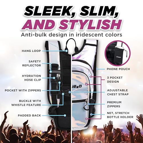 Rave2o Rave Hydration Backpack – Anti-Theft Festival Hydration Pack with 1.5L Leakproof TPU Bladder – Slim, Insulated Wate...