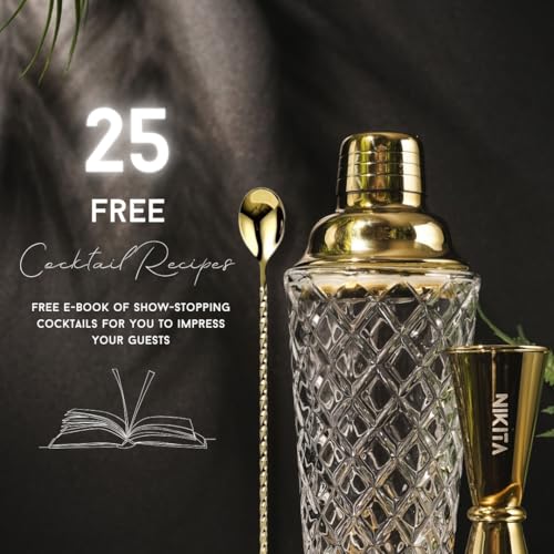 Glass Cocktail Shaker Set - 5 Piece - Gold Martini Shaker Set with Strainer, Jigger, Spoon & Muddler - 16 oz Drink Shakers...