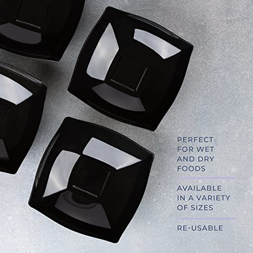 PLASTICPRO Disposable Square Serving Bowls, Party Snack or Salad Bowl, Plastic Black Pack of 4, 32 OUNCE, Black