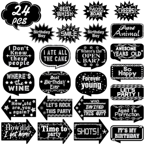 Outus 24 Pieces Photo Booth Props Birthday with Stick Happy Birthday Weddings Graduation Prom Bday Wedding New Year Party ...