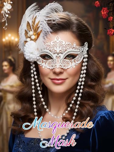 Campsis White Masquerade Mask, Feather Masquerade Ball Mask, Venetian Party Masks for Women