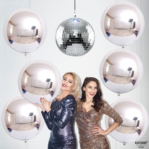 KatchOn, Large Metallic Silver Balloons - Pack of 6 | 4D Round Silver Foil Balloon for Birthday Decorations | Shiny Foil B...