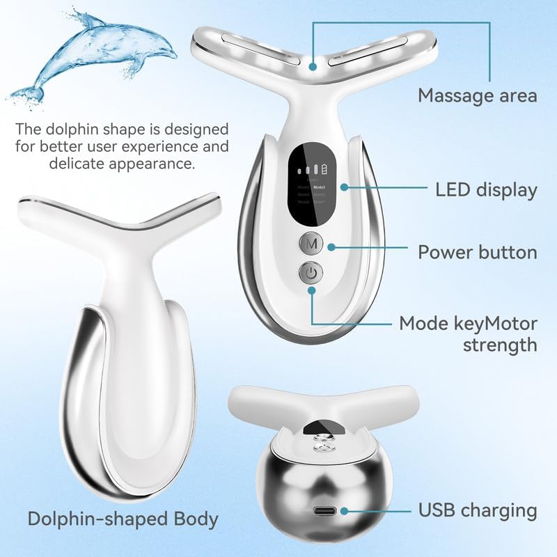 Neck Face Massager, 7-in-1 Portable Facial Massager for Enhanced Face, Neck and Shoulder Care with Vibrating and Warming Function，White