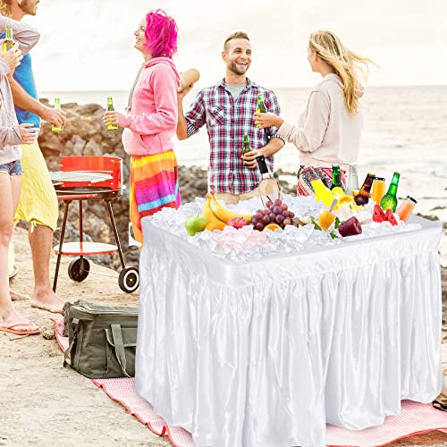 KOTEK Folding Ice Cooler Table with Matching Skirt, Drain Hose & Bucket, Foldable Buffet Beverage Cooler Server, Portable ...