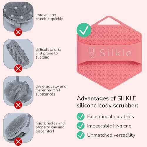 Silicone Body Scrubber - Exfoliating Bath Brush and Skin Cleanser - Shower Sponge for Gentle Body Scrub and Wash - Silicone Scrubbing Care Tool for a Refreshed and Renewed You - Pink