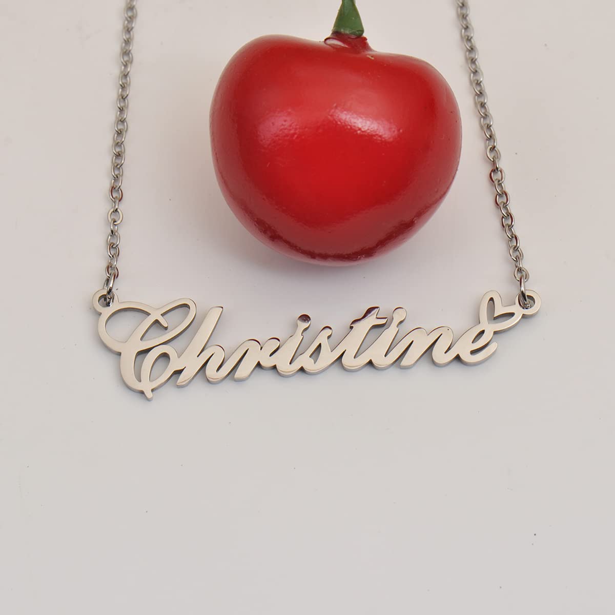 HUAN XUN Sabrina Name Necklace with Heart Silver Stainless Steel Initial Pendant Gifts Custom Name Necklaces for Women