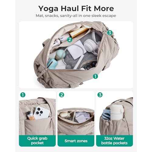 BAGSMART Reiki Gym Bag for Women, Medium Yoga Mat Crossbody Bag with Wet & Dry Pocket, Quilted Gym Shoulder Bag for Weekend, Black