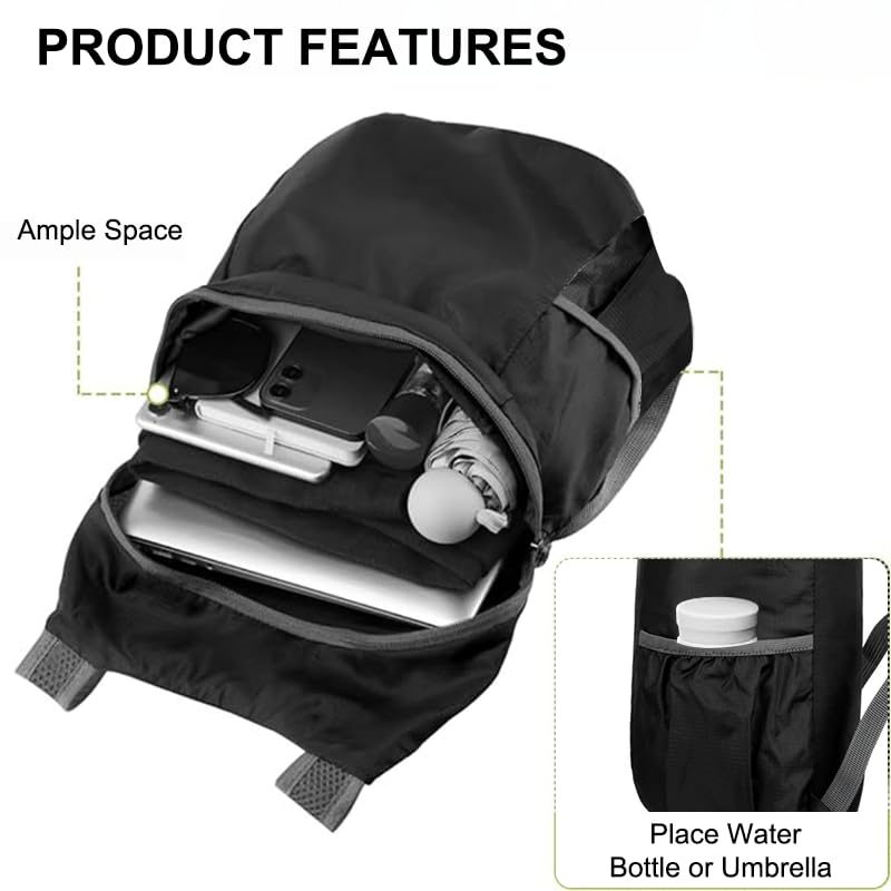 Packable Backpack for Men Women, 15L Waterproof Foldable Hiking Backpack with Breathable Shoulder Strap, Lightweight Outdo...