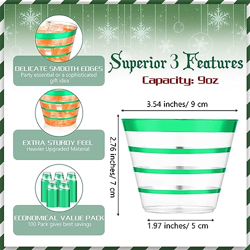 Yaomiao 100 Pcs 9oz Rimmed (4 Ring) Disposable Cups Clear Disposable Wine Glasses Plastic Cup Plastic Cocktail Cups for Ch...