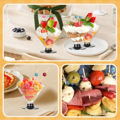 EAEDMY 20 Pack Plastic Martini Glasses Disposable 5oz 7oz with 50 Cocktail Sticks Bundle, Disposable Plastic Cocktail Marg...
