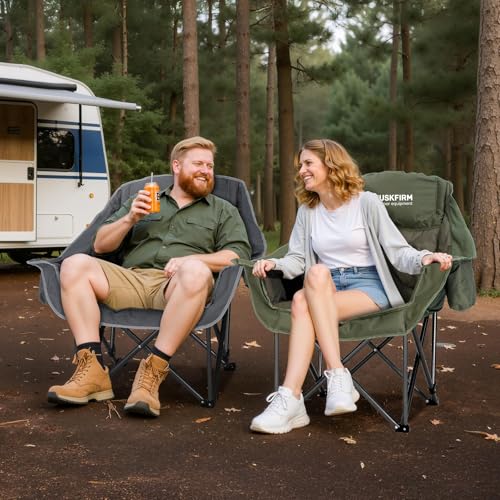 Huskfirm 2 Pack Camping Chairs Oversized Padded Camping Chair Heavy-Duty Foldable Camping Chairs with Cup Holder and Coole...