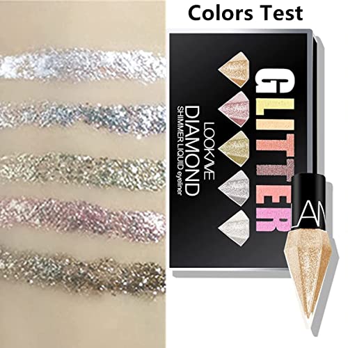 Go Ho Glitter Liquid Eyeliner Colorful Set,5 Colors Metallic Shimmer White Silver Gold Diamond Eye Liner,Glitter Eyeliner ...