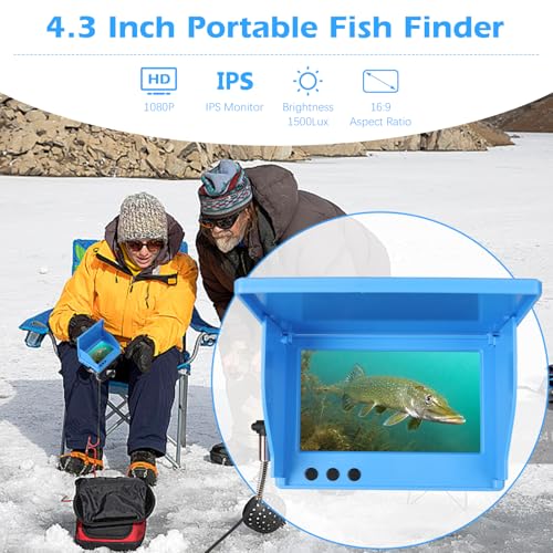 Underwater Fishing Camera 4.3 Inch IPS Monitor, Fish Finder with Infrared Night Vision Light, 1080P HD Fishing Camera with...