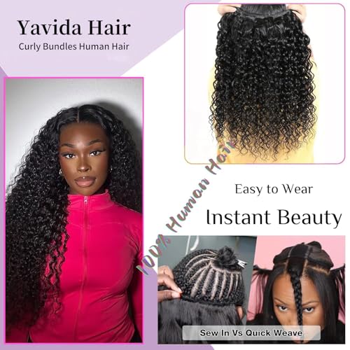 Curly Bundles Human Hair Kinky Curly Human Hair Bundles 100% Unprocessed Brazilian Virgin Hair Quick Weave Curly Hair Bundles Extensions for Women Double Weft 16 16 16 Inch Natural Black