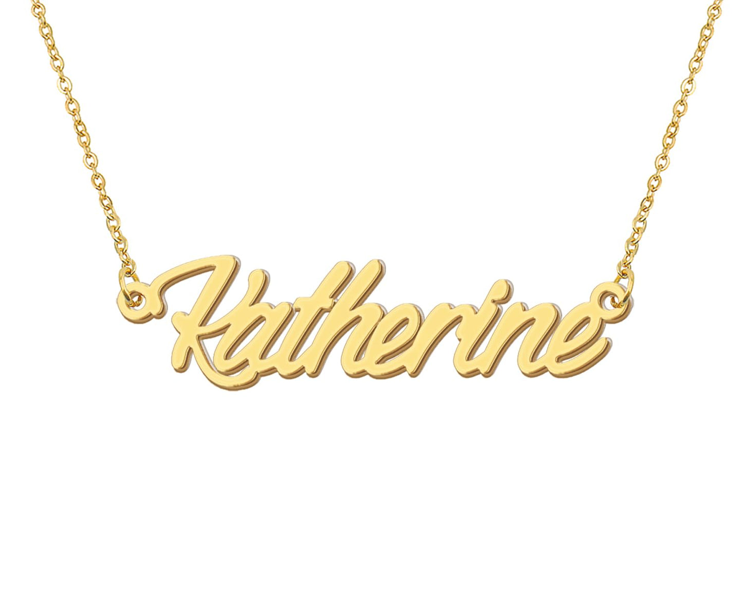 Aoloshow 18k Gold Plated Katherine Name Necklace Womens Initial Nameplate Necklaces Stainless Steel Jewelry for Christmas