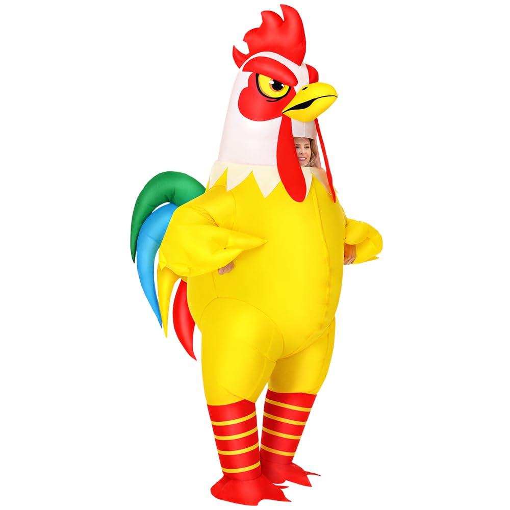 KOOY Inflatable Chicken Costume Adult, Inflatable Costumes for Adult, Inflatables Rooster Costume Women/Men for Fancy Funny Party, Full Body Blow Up Costumes, Cock Dress Chicken Onesie for Halloween