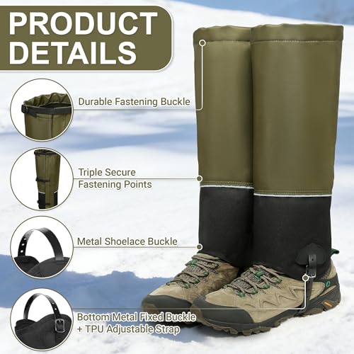 HZSMART Leg Gaiters for Men Women - Waterproof Winter Hiking Gear Upgraded TPU, Wide Size Compatibility & Reflective Strip...