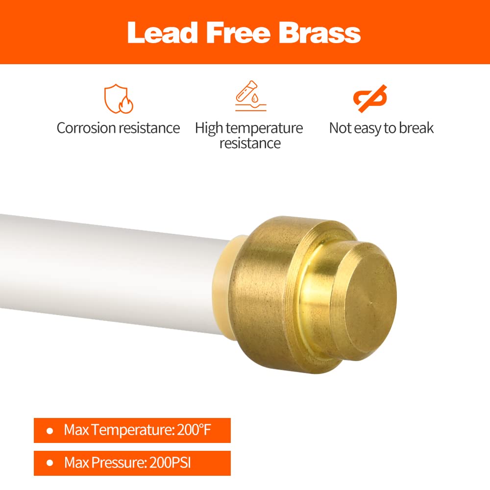 6 Pack Push-to-Connect Plumbing Fittings, 1/2" Pushfit End Cap Fittings with Disconnect Clip for Copper, PEX, CPVC Pipe