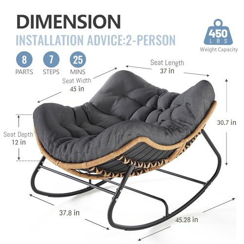 SWITTE Outdoor Rocking Chair, Oversized Patio Papasan Rocker, Comfy Wicker Reading Lounge, Indoor Egg Chair for Bedroom, L...