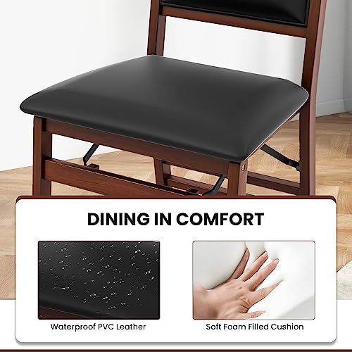 COSTWAY Folding Dining Chairs Set of 2, Wooden Kitchen Side Chairs w/Padded Seat, Solid Wood Frame, 400 LBS Load Bearing, ...