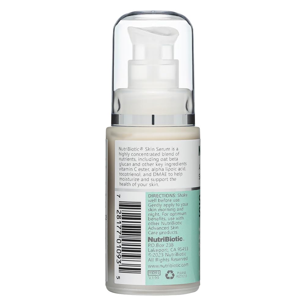 NutriBiotic Skin Serum, 1 Fl Oz | with Nutrients Oat Beta Glucan, Alpha Lipoic Acid, Vitamin C Ester, Tocotrienols & DMAE | Supe