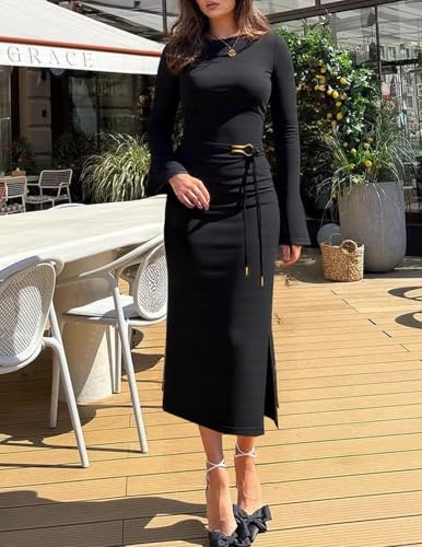 ZESICA Fall Cocktail Dresses for Women 2026 Long Sleeve Elegant Semi Formal Party Bodycon Slimming Business Casual Midi Dress