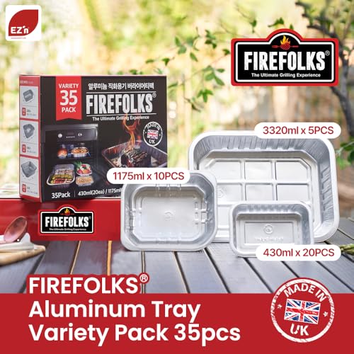 FIREFOLKS Disposable Premium Aluminum Pans – 35 Pack Variety Set Heavy-Duty Open-Flame Trays, Cookware for Cooking, Bakin...