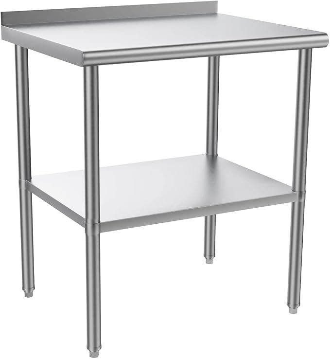 ROVSUN 30'' x 24'' Stainless Steel Table for Prep & Work,Commercial Worktables & Workstations, NSF Heavy Dut Metal Table with Adjustable UnderShelf & Backsplash for Kitchen, Restaurant,Home,Hotel