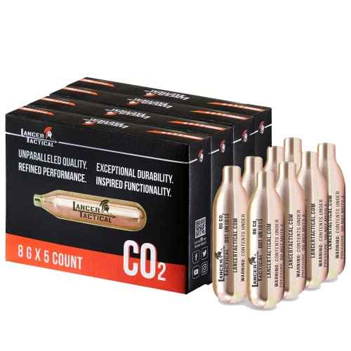 Lancer Tactical 8g CO2 Cylinder Cartridge Charger for Kitchen Use, Pepper Gun, Seltzer Water/Soda Chargers, Airsoft, Air Gun, (5 Count -30 Count)