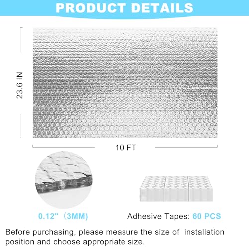 MYFAMIREA Double Reflective Insulation Roll 23.6IN x 10FT Bubble Aluminum Foil Sheet Thermal Insulation for Summer Heat, 3...