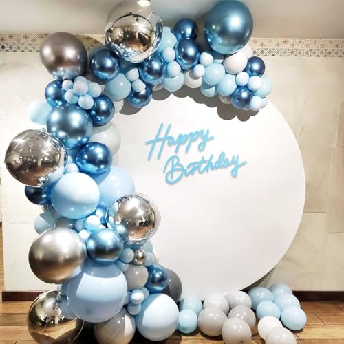TONIFUL Happy Birthday Sign for Backdrop - Light Blue Felt Banner - Includes Dot Glue - Perfect for Birthday Party Backdro...
