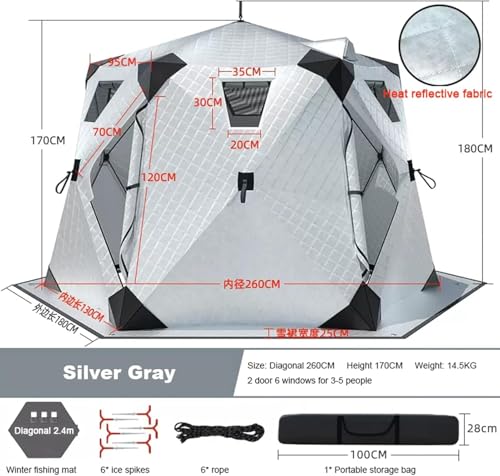 Portable Hexagon Ice Fishing Shelter with Stove Jack, Insulated Floor, 420D Waterproof Tent for Winter Fishing Adventures...