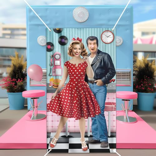 50s Party Decorations Photo Booth Prop Photo Backdrop Door Banner Sock Hop Party Decorations Rock and Roll 1950s Party Pho...
