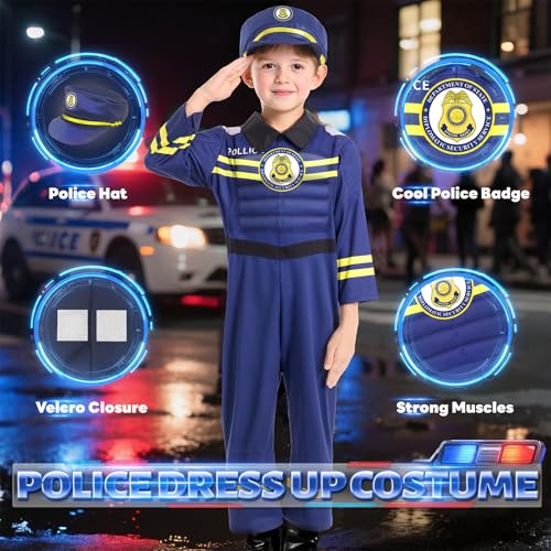 Jeowoqao Costumes for Kids Boys Dress up Clothes for Role Play, Boys Muscle Chest Dress up Costumes with Policeman, Firema...