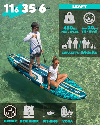 Skatinger Leafy Green & Purple Bundle｜11'6"x35" Super Wide Inflatable Stand Up Paddle Boards, All Accessories2, 100L Backp...