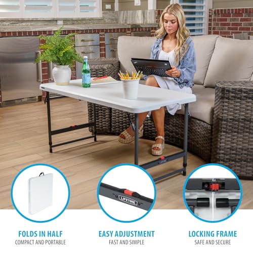 Lifetime 4-Foot Fold-in-Half Height Adjustable Table, Portable for Versatile Indoor or Outdoor Use